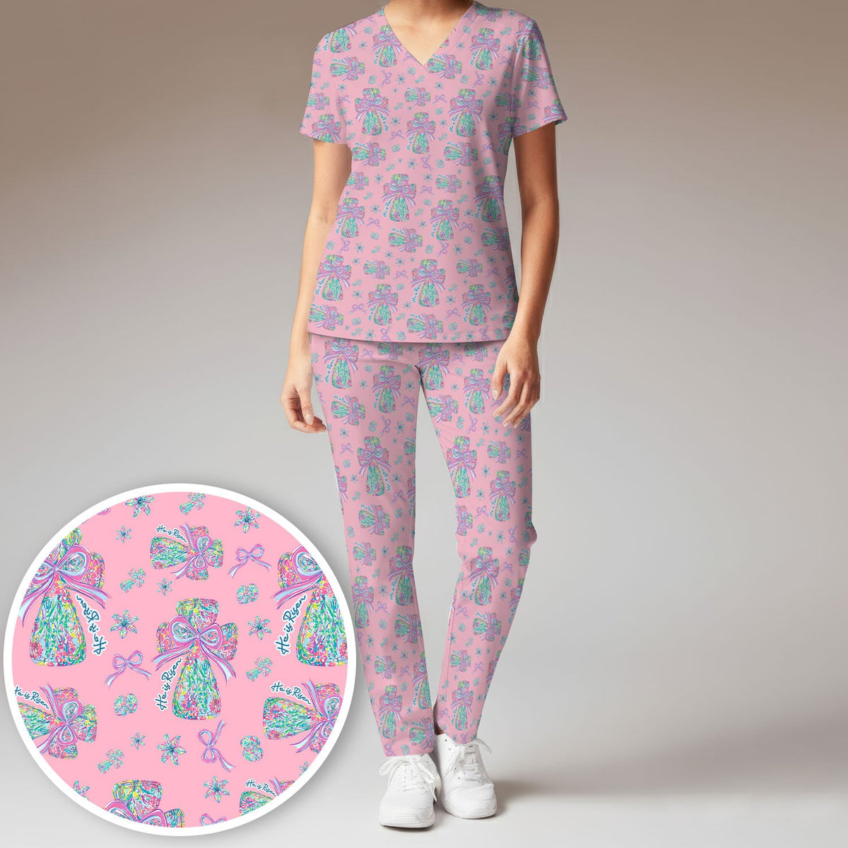 Colorful Bow Nurse Scrub Set