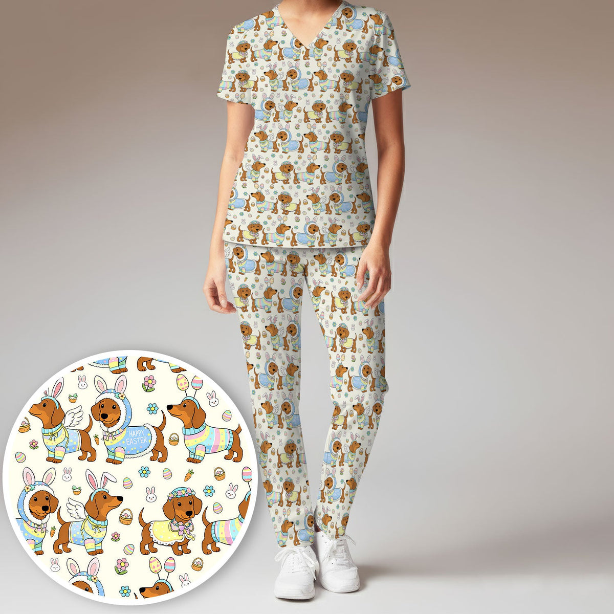 Dachshund Bunny Nurse Scrub Set - Easter Gift