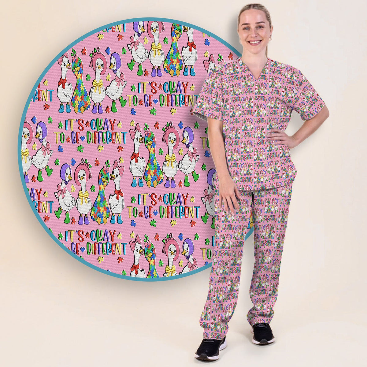 It's Okay To Be Different Duck Nurse Scrub Set