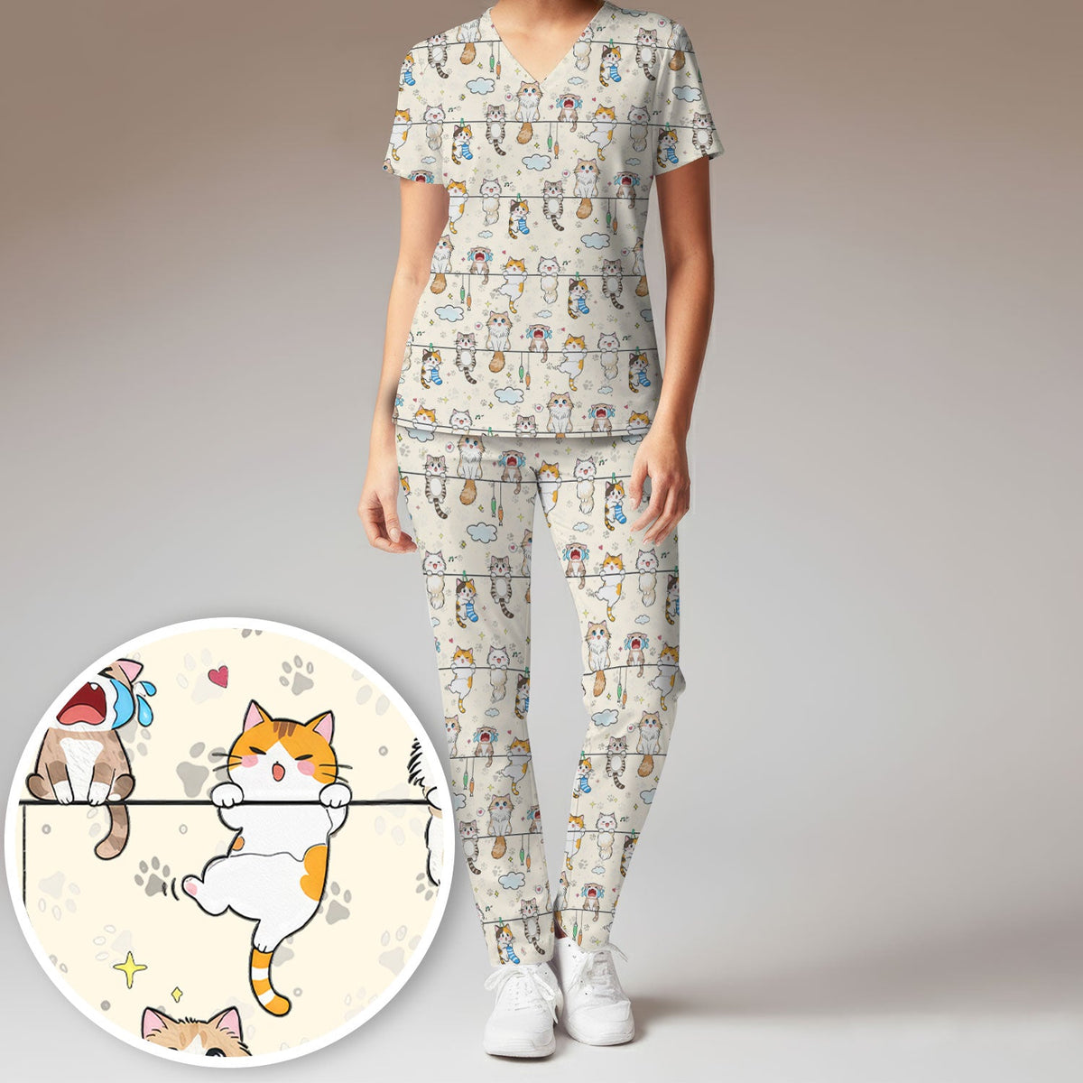 Cats With Cute Expressions Nurse Scrub Set