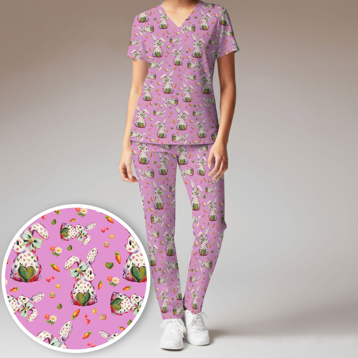 Pastel Bunny Easter Nurse Scrub Set