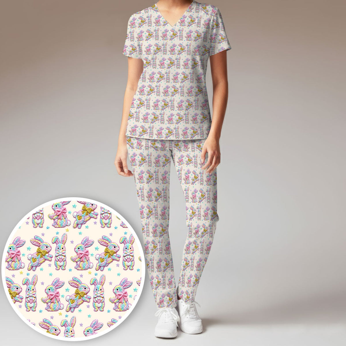 Cartoon Bunny Nurse Scrub Set
