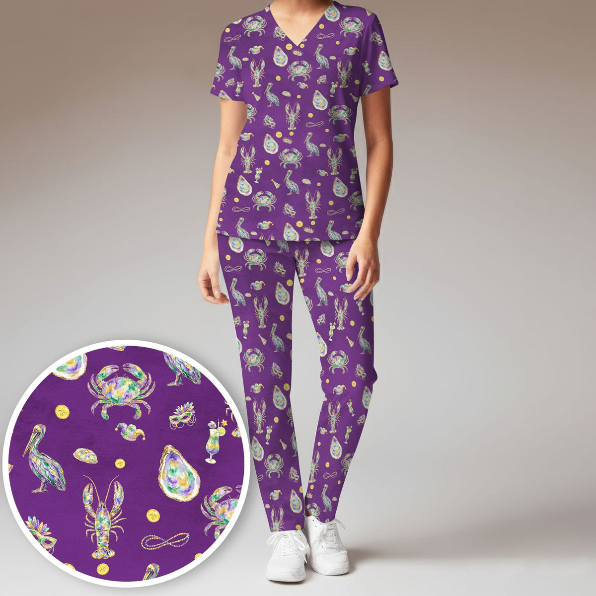 Mardi Gras Seafood Nurse Scrub Set