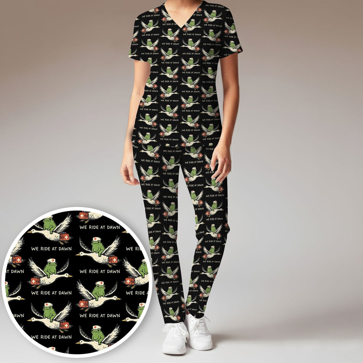 Frog Riding Goose Nurse Scrub Set