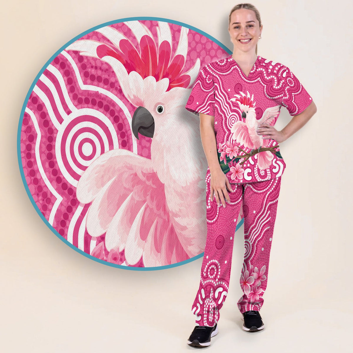 Pink Cockatoo Floral Dot Nurse Scrub Set