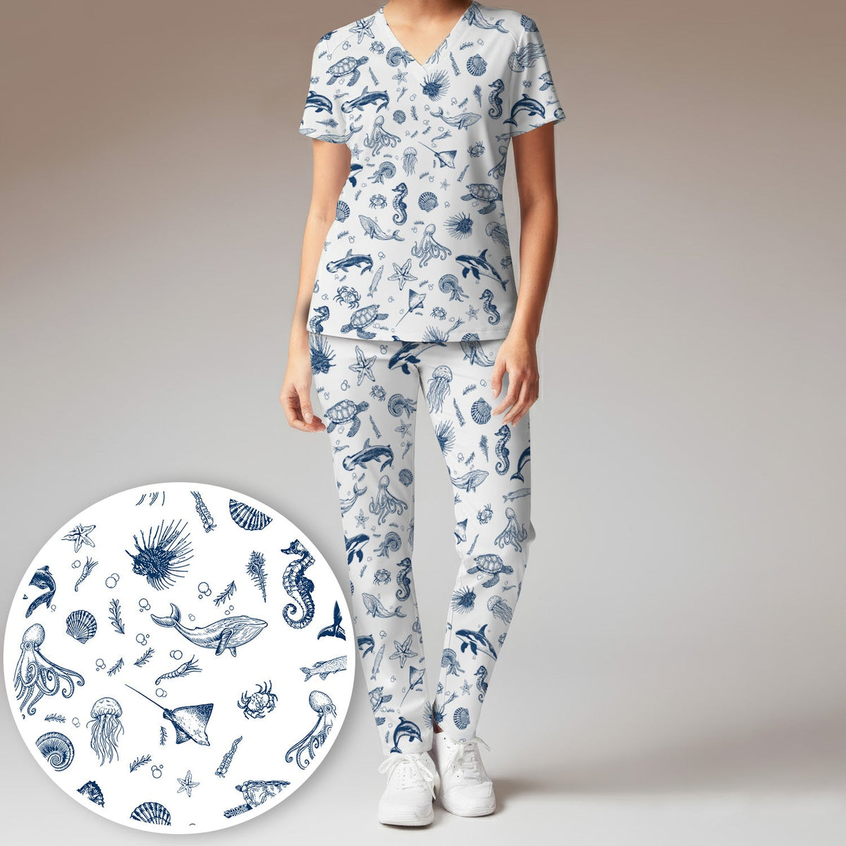 Marine Sea Life Nurse Scrub Set