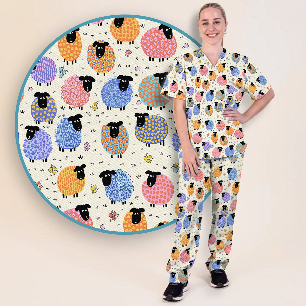 Colorful Sheep Nurse Scrub Set