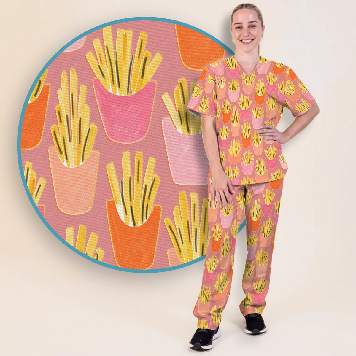 French Fries Nurse Scrub Set