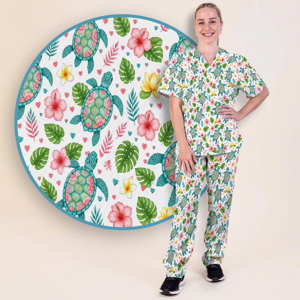 Tropical Sea Turtle Floral Nurse Scrub Set