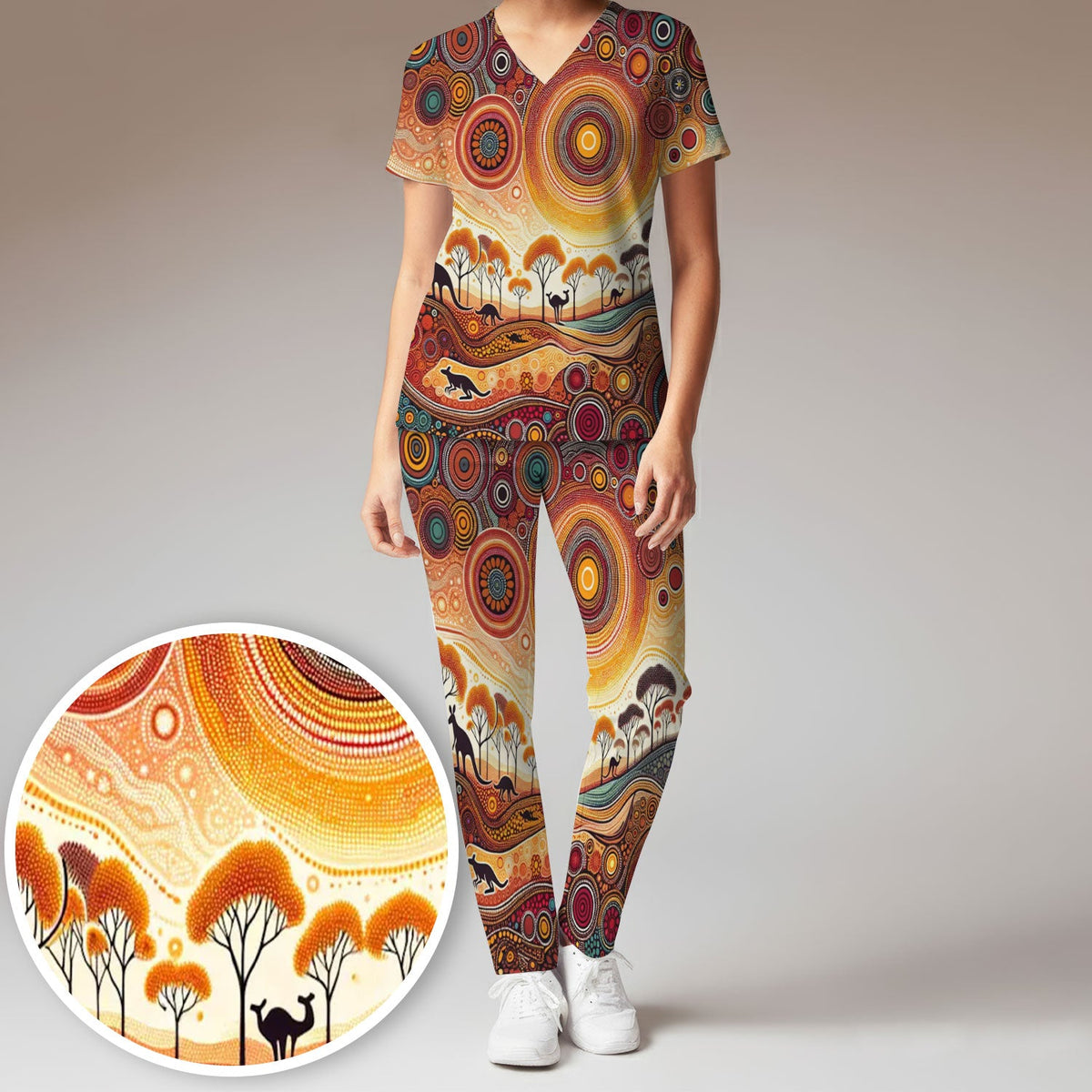 Aboriginal Kangaroo Art Nurse Scrub Set