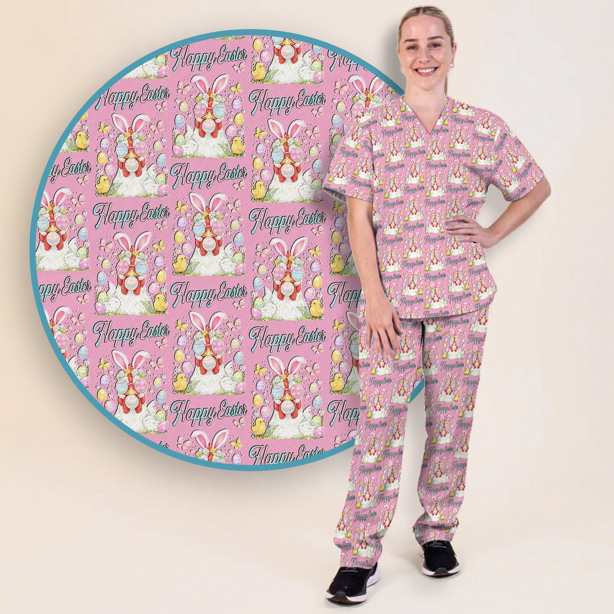 Bunny Eggs Nurse Scrub Set - Easter Gift
