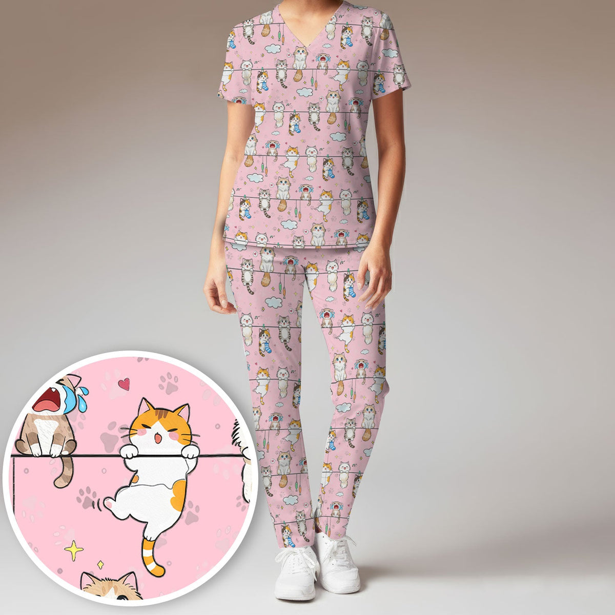 Cats With Cute Expressions Nurse Scrub Set