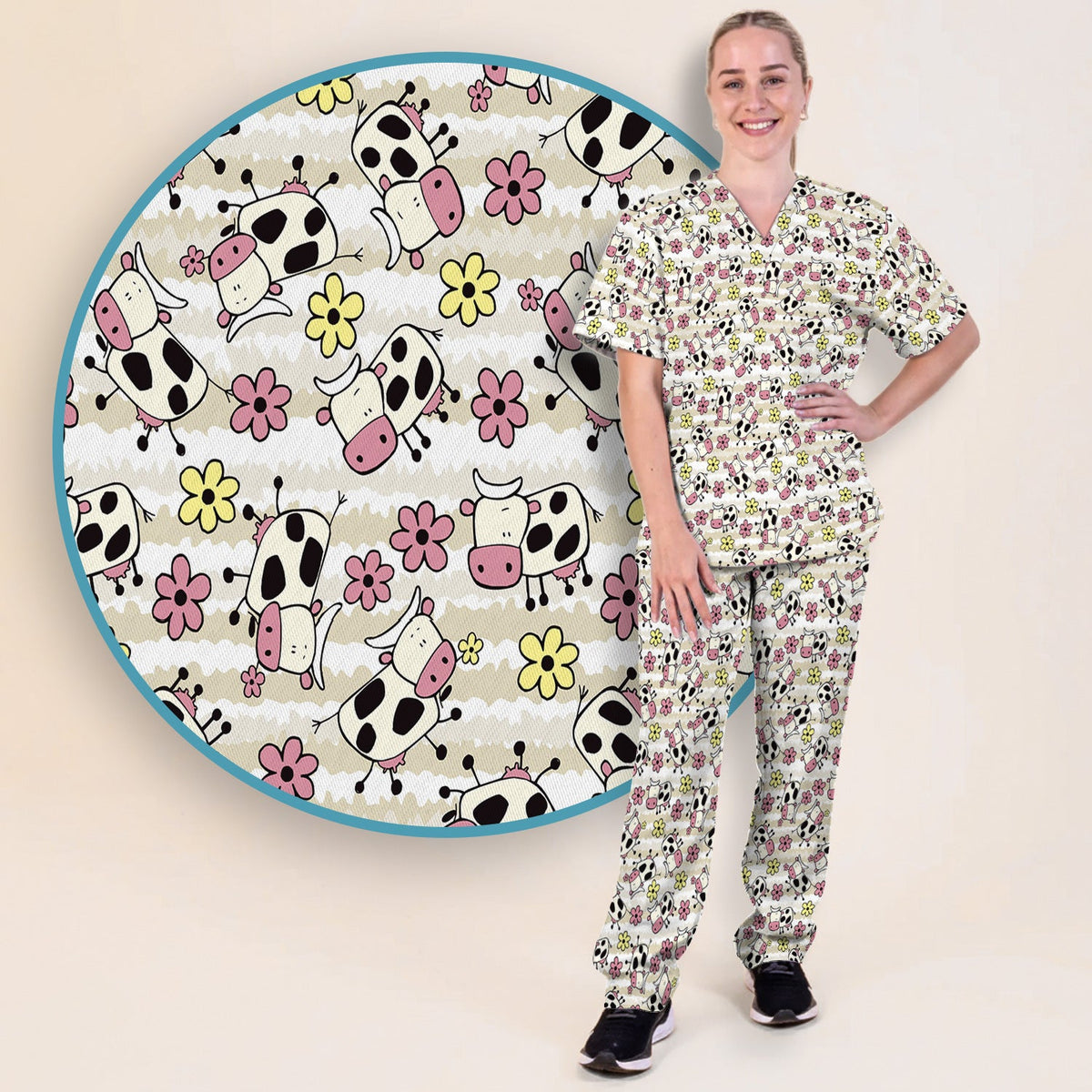Cow Flower Meadow Nurse Scrub Set