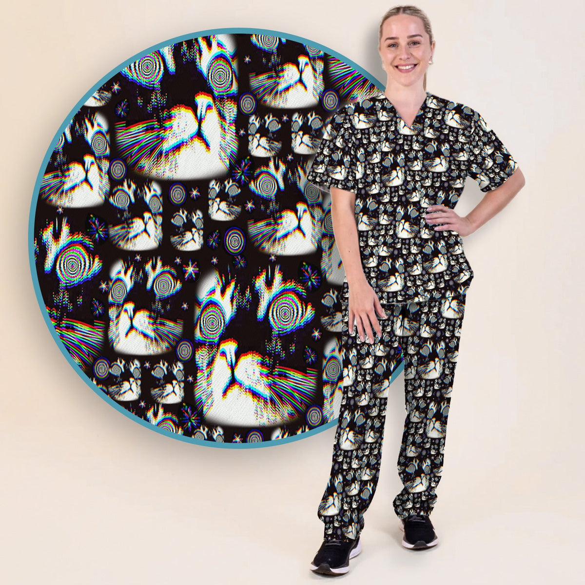 Cosmic Cat Eye Spiral Nurse Scrub Set