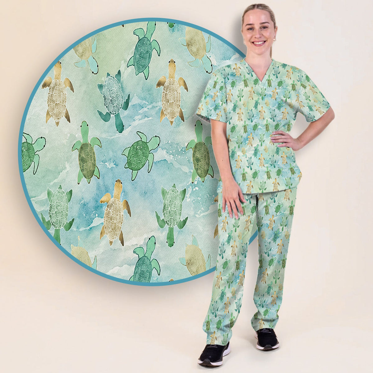 Watercolor Sea Turtle Nurse Scrub Set