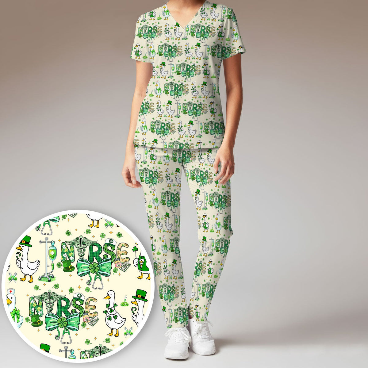Shamrock Goose Nurse Scrub Set - St Patricks Day Gift