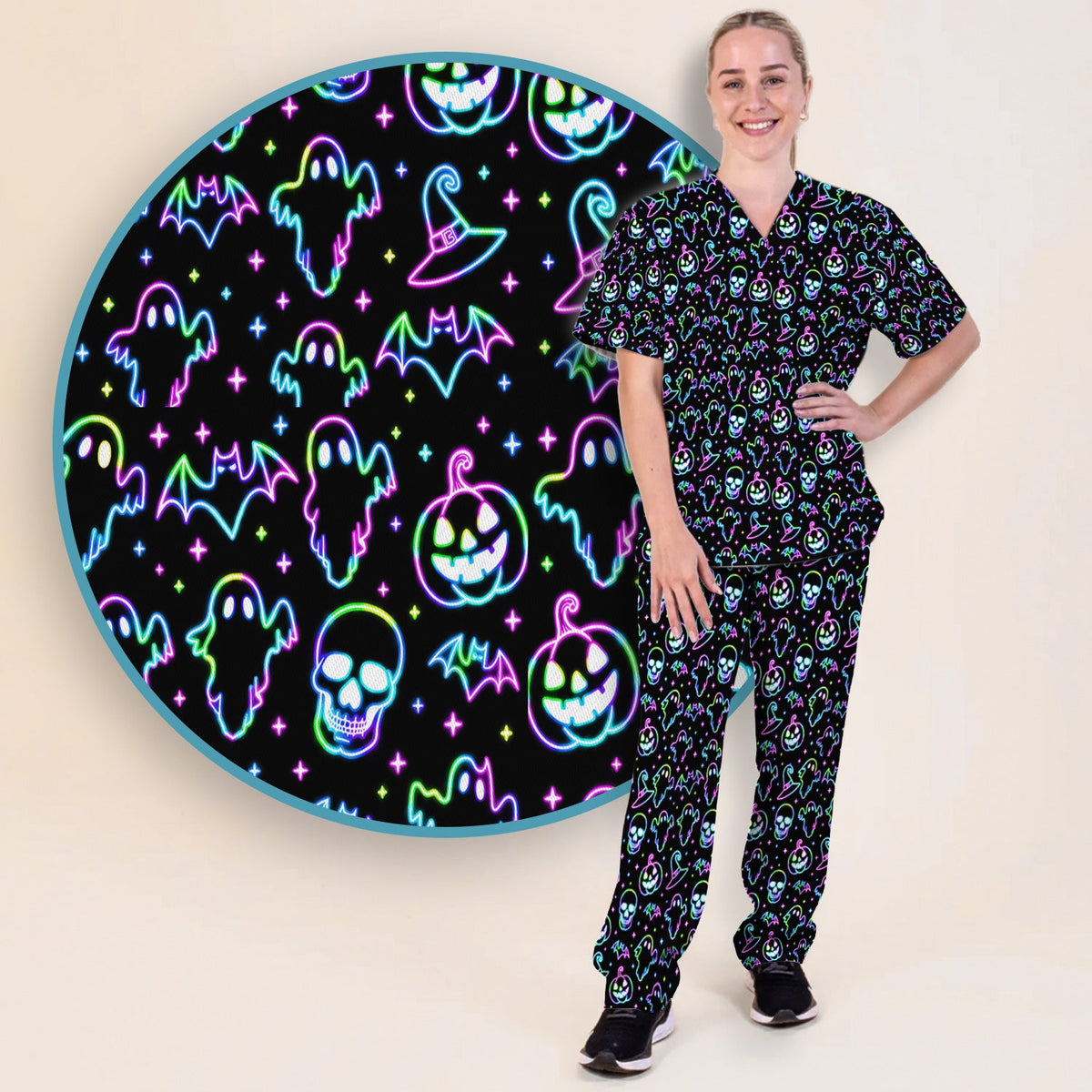 Pumpkin Skull Spooky Nurse Scrub Set