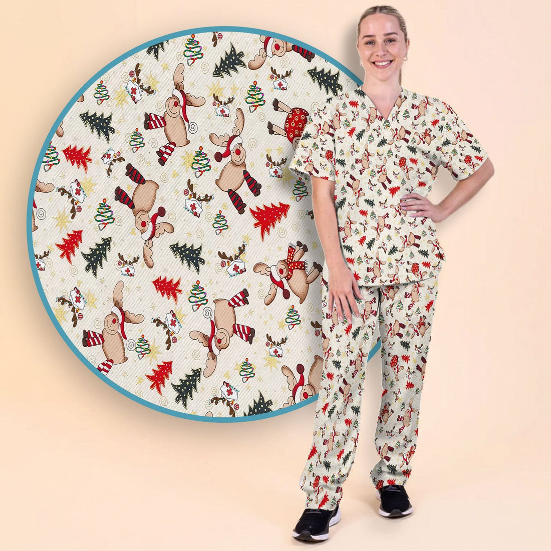 Reindeer Nurse Scrub Set - Christmas Gift