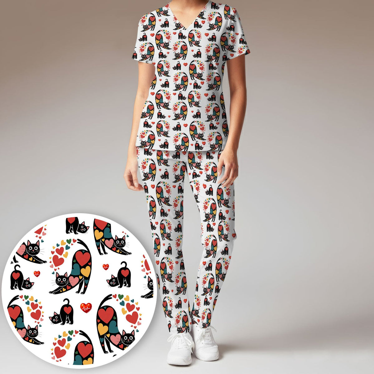 Cat Valentine Heart Nurse Scrub Set