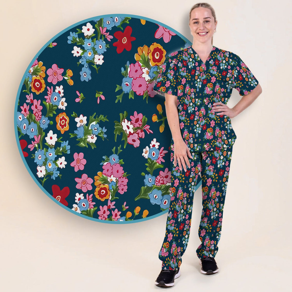 Vintage Floral Bouquet Nurse Scrub Set