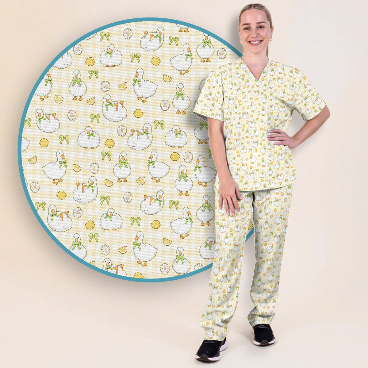 Adorable Ducks Lemon Daisy Nurse Scrub Set