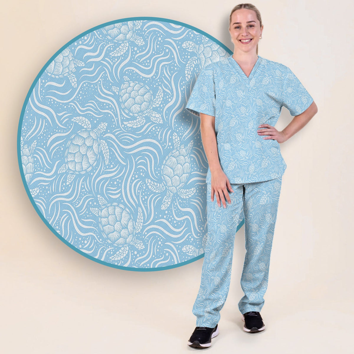 Ocean Sea Turtle Waves Nurse Scrub Set