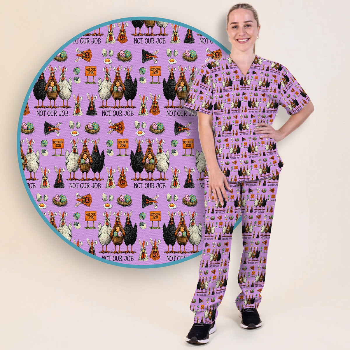 Chicken Humor Nurse Scrub Set - Easter Gift