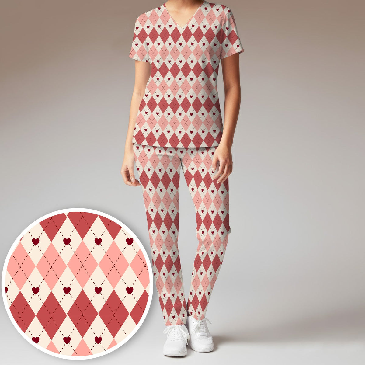 Red Argyle Plaid Nurse Scrub Set