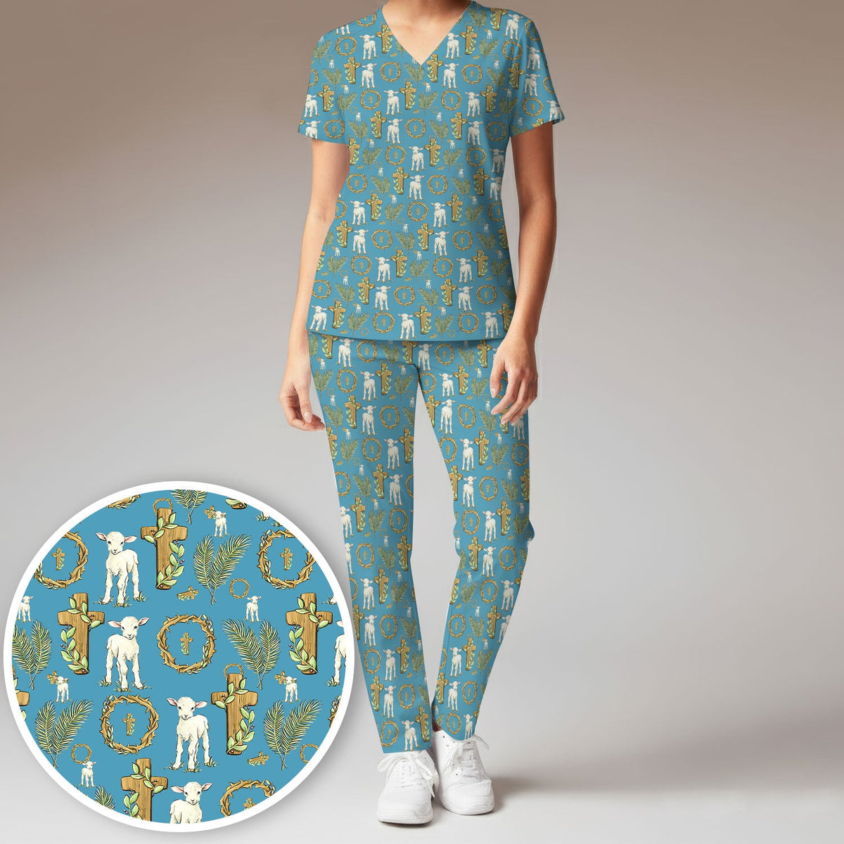 Faith Lamb Cross Nurse Scrub Set