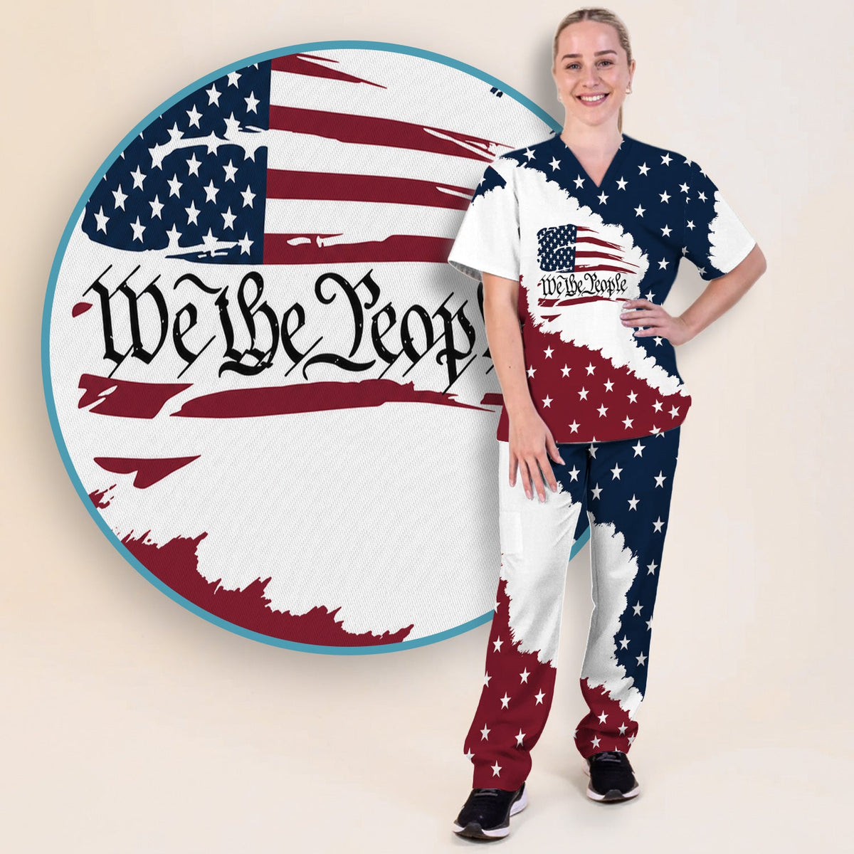 We Be People Flag Nurse Scrub Set