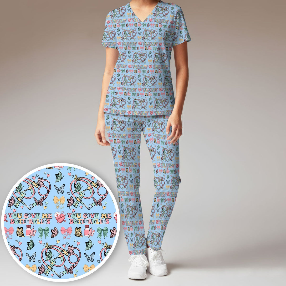 Butterfly Heart Nurse Scrub Set - Valentines Day Gift