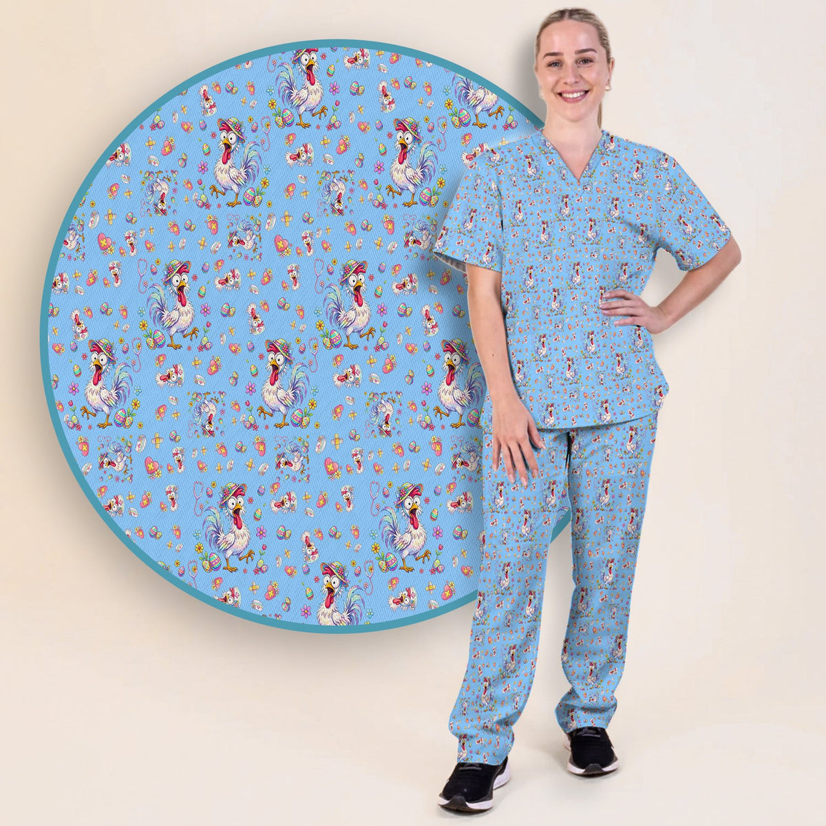 Easter Chicken Nurse Scrub Set