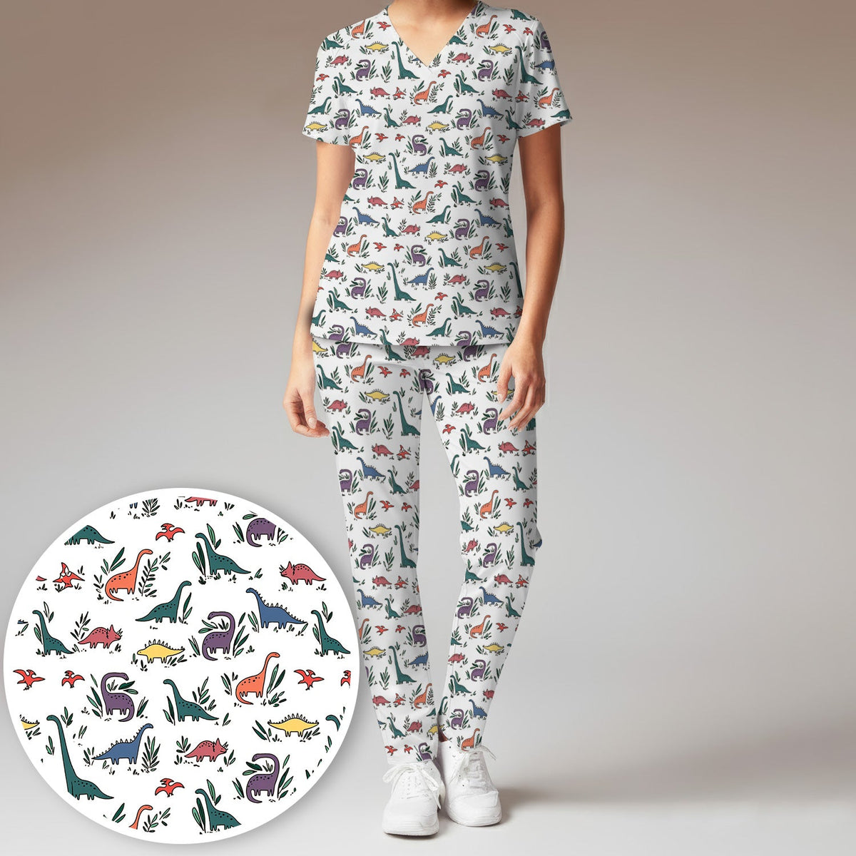 Dinosaur Leafy Garden Nurse Scrub Set