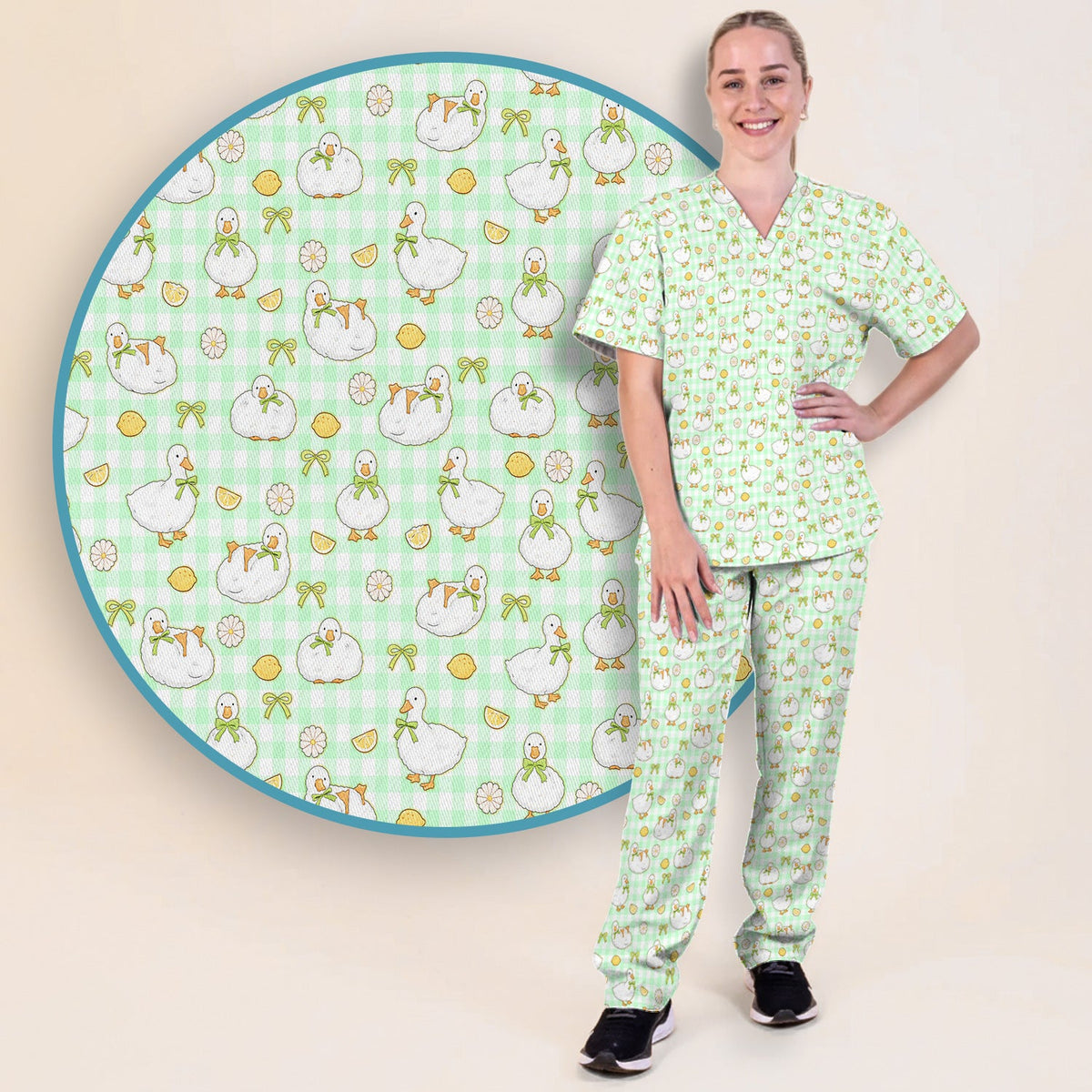 Adorable Ducks Lemon Daisy Nurse Scrub Set