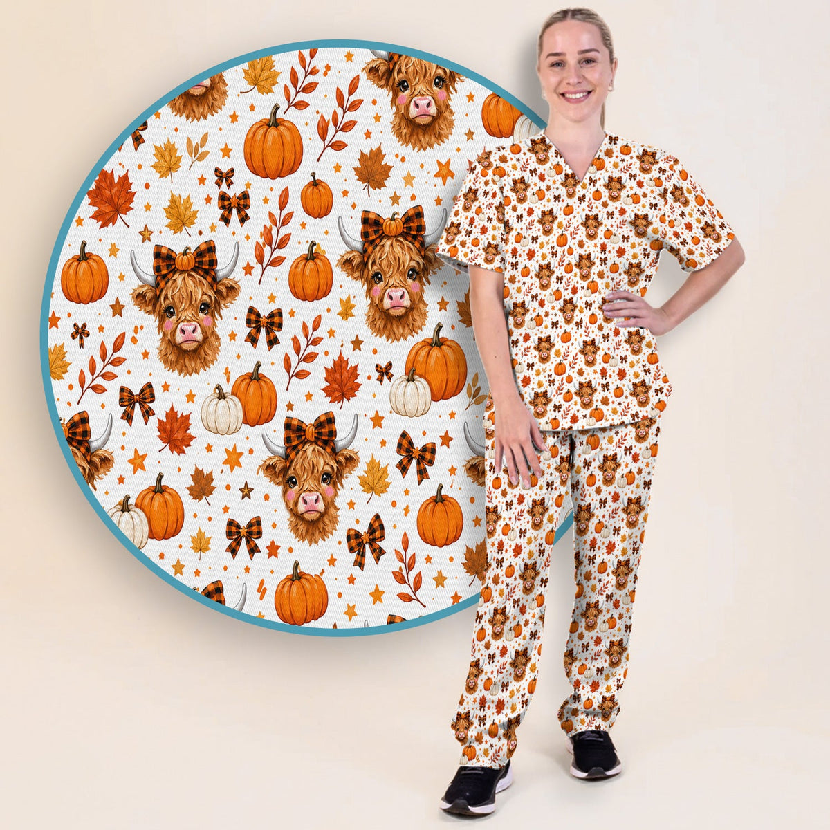 Fall Highland Cow Nurse Scrub Set