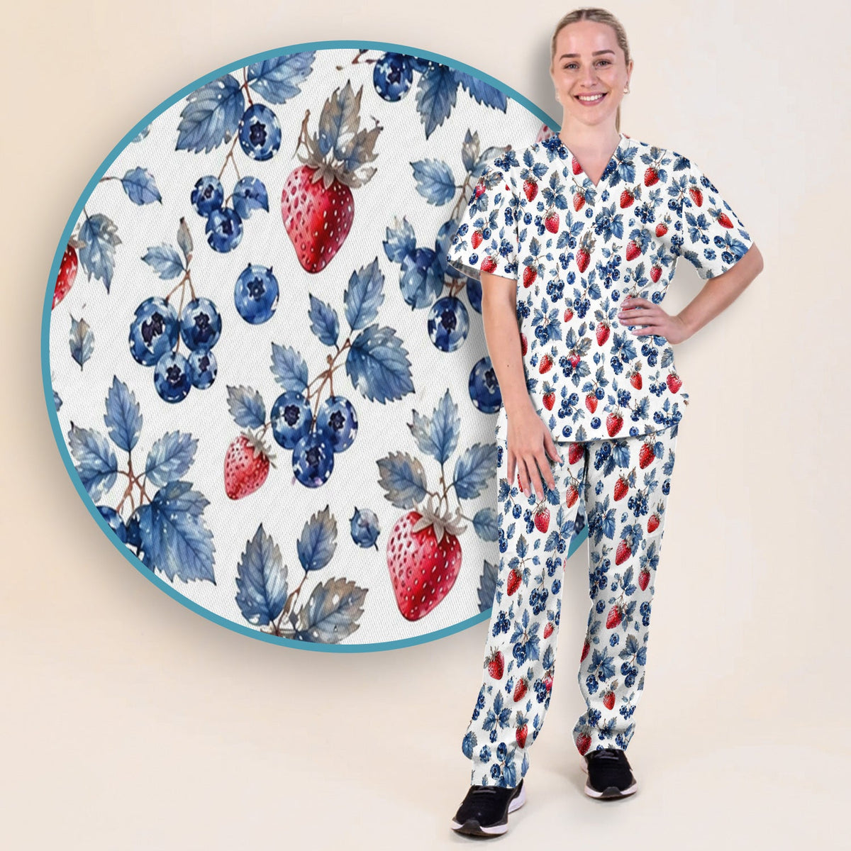 Strawberry & Blueberry Leaf Nurse Scrub Set