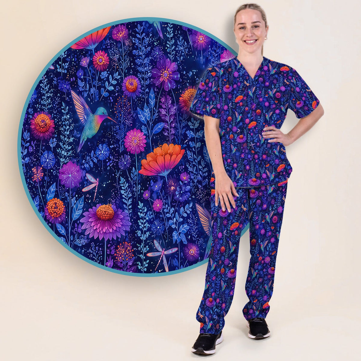 Enchanted Hummingbird Wildflower Garden Nurse Scrub Set