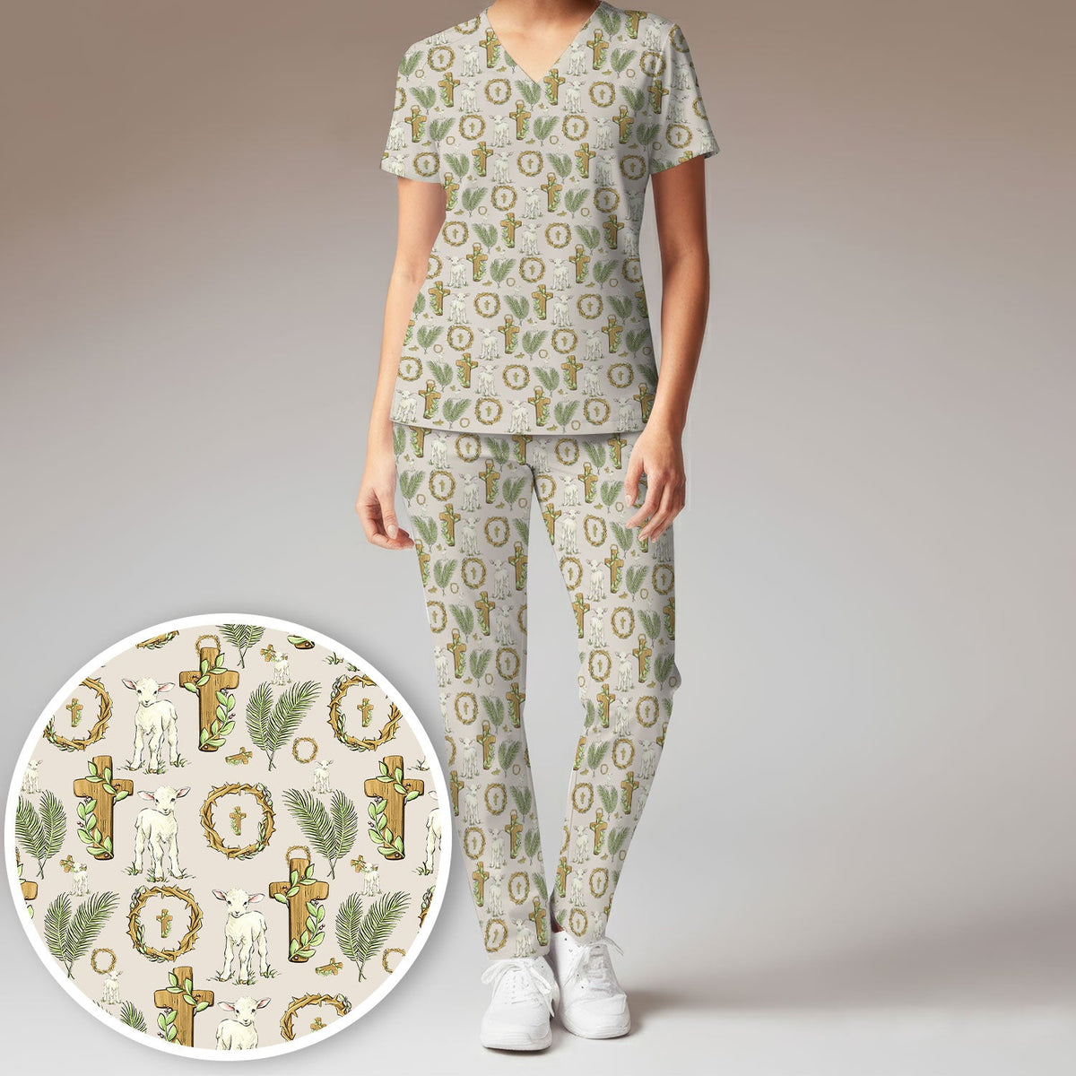 Faith Lamb Cross Nurse Scrub Set