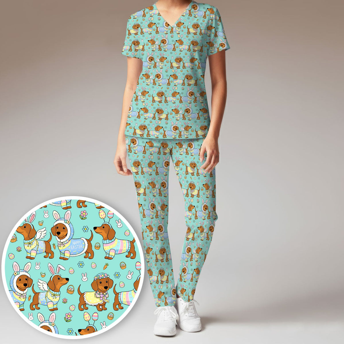 Dachshund Bunny Nurse Scrub Set - Easter Gift