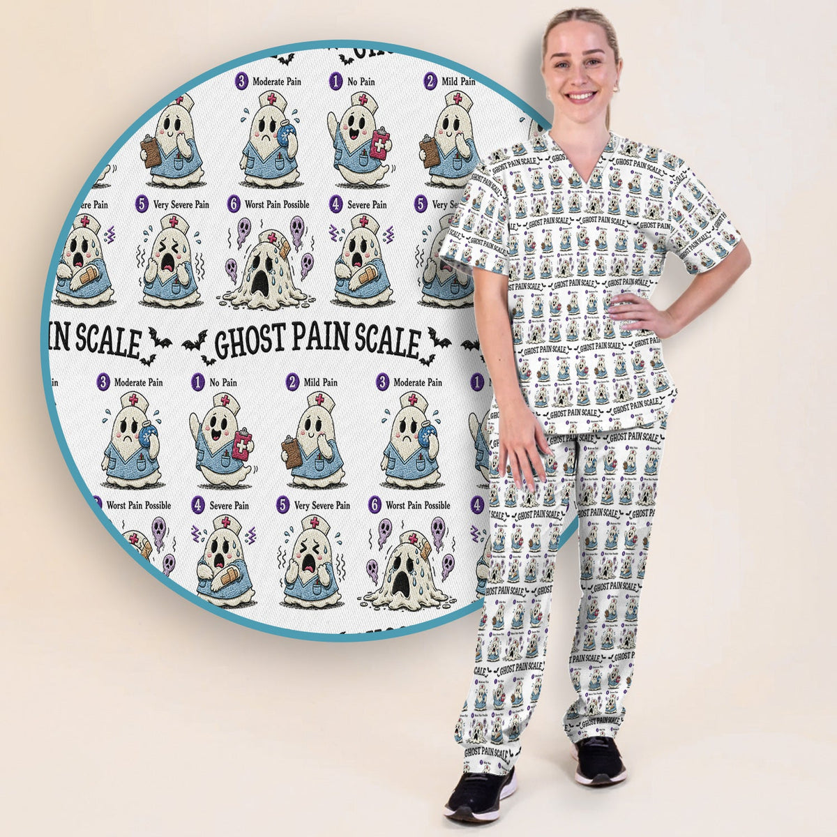 Ghost Pain Scale Nurse Scrub Set