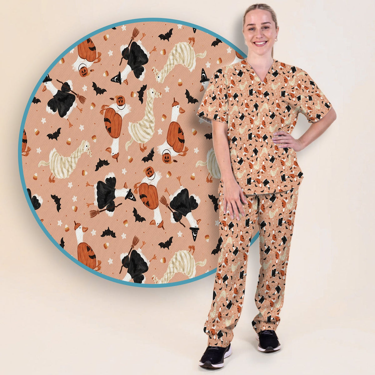 Goose Pumpkin Bat Nurse Scrub Set - Halloween Gift