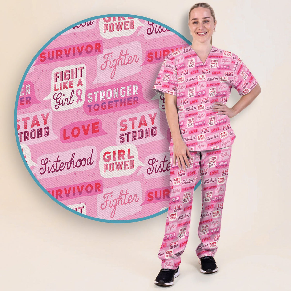 Pink Ribbon Quotes Nurse Scrub Set