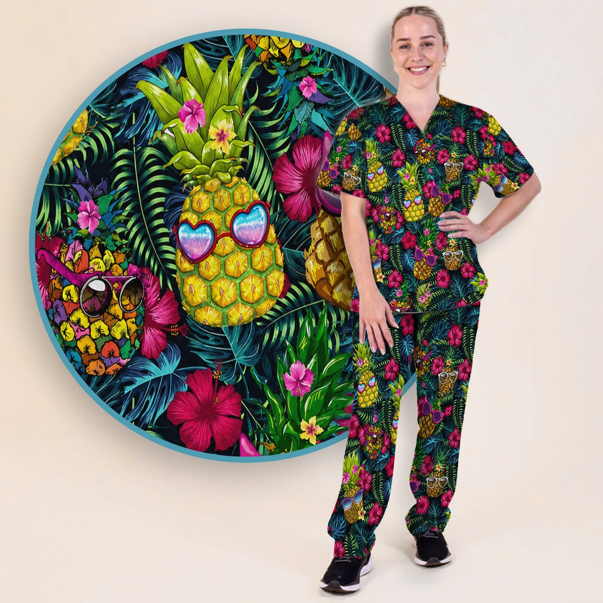 Tropical Pineapple Sunglasses Nurse Scrub Set