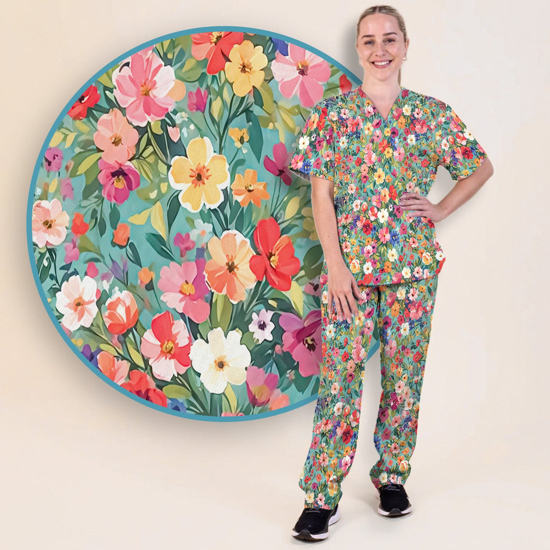 Colorful Wildflower Garden Bloom Nurse Scrub Set