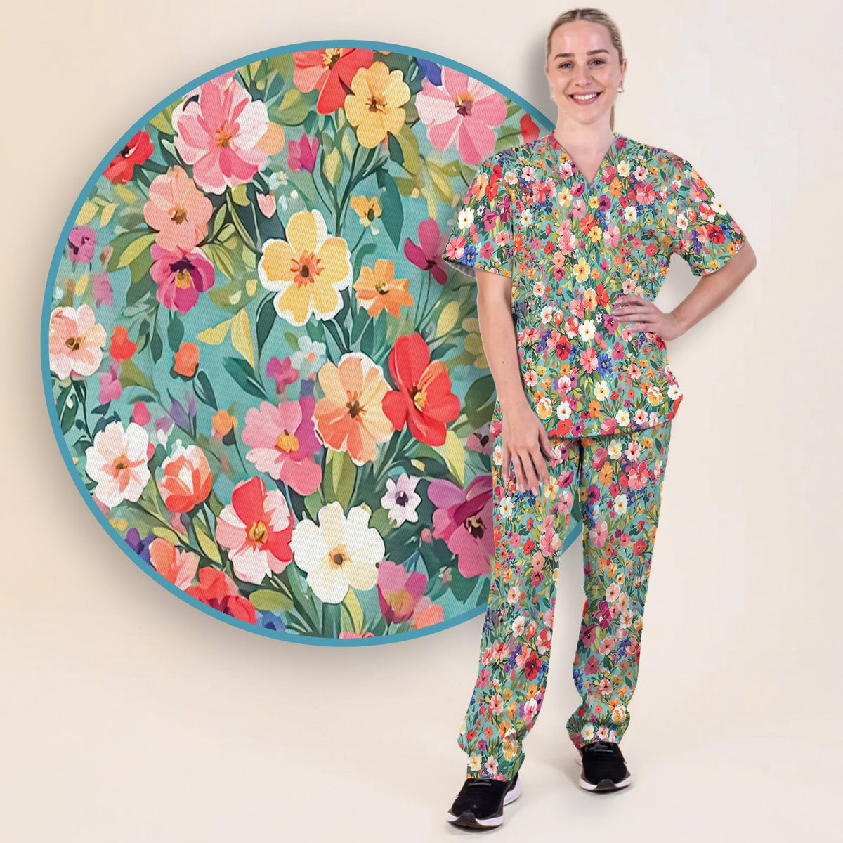 Colorful Wildflower Garden Bloom Nurse Scrub Set