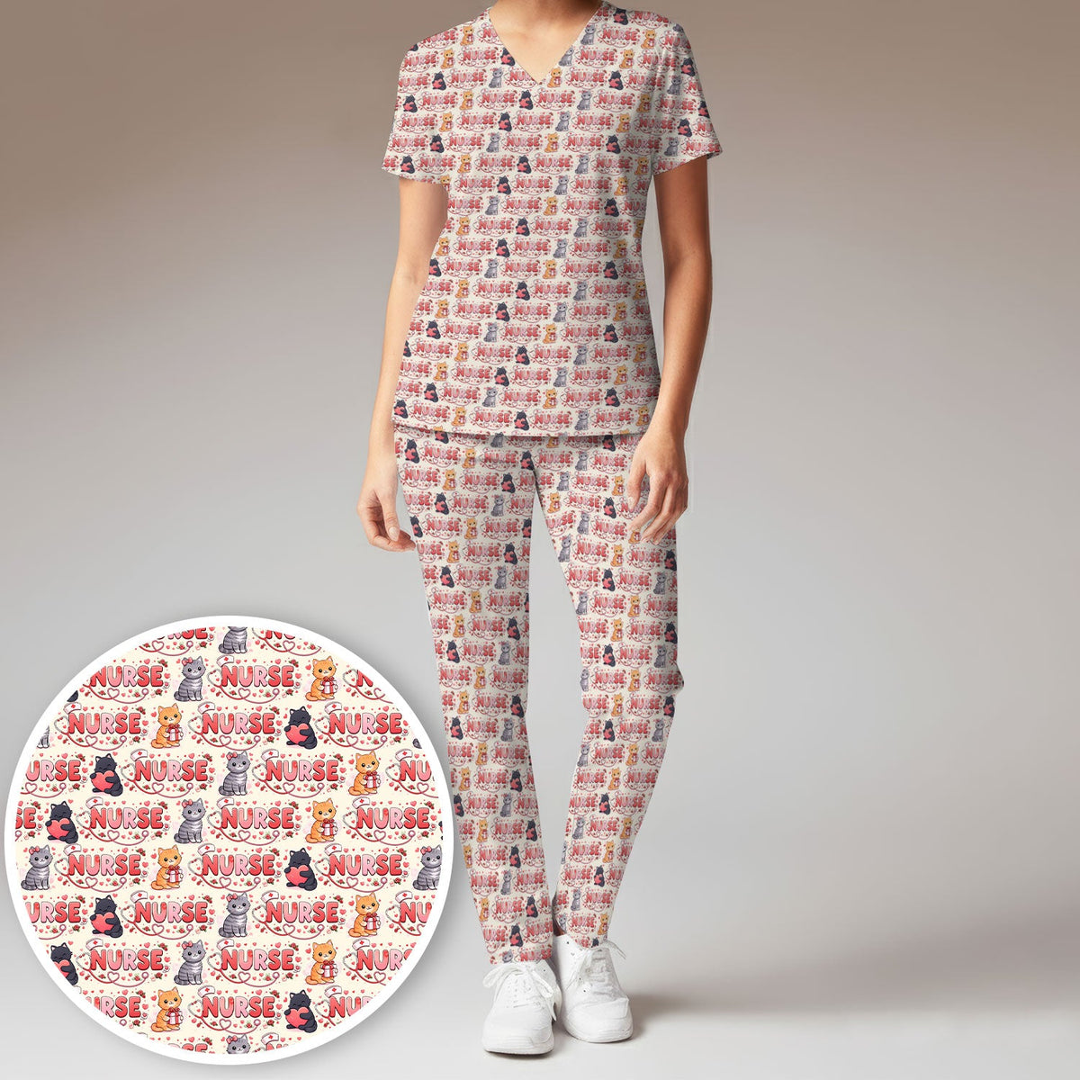 Cat Heart Nurse Scrub Set - Valentines Day Gift