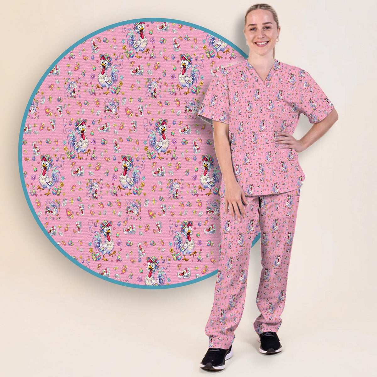 Easter Chicken Nurse Scrub Set