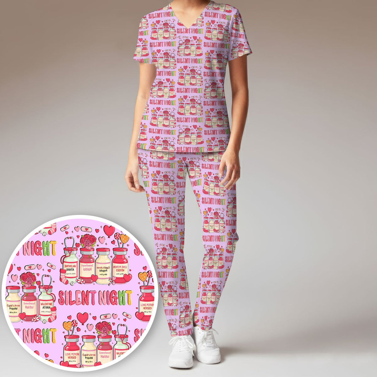 Valentine Silent Night Love Nurse Scrub Set