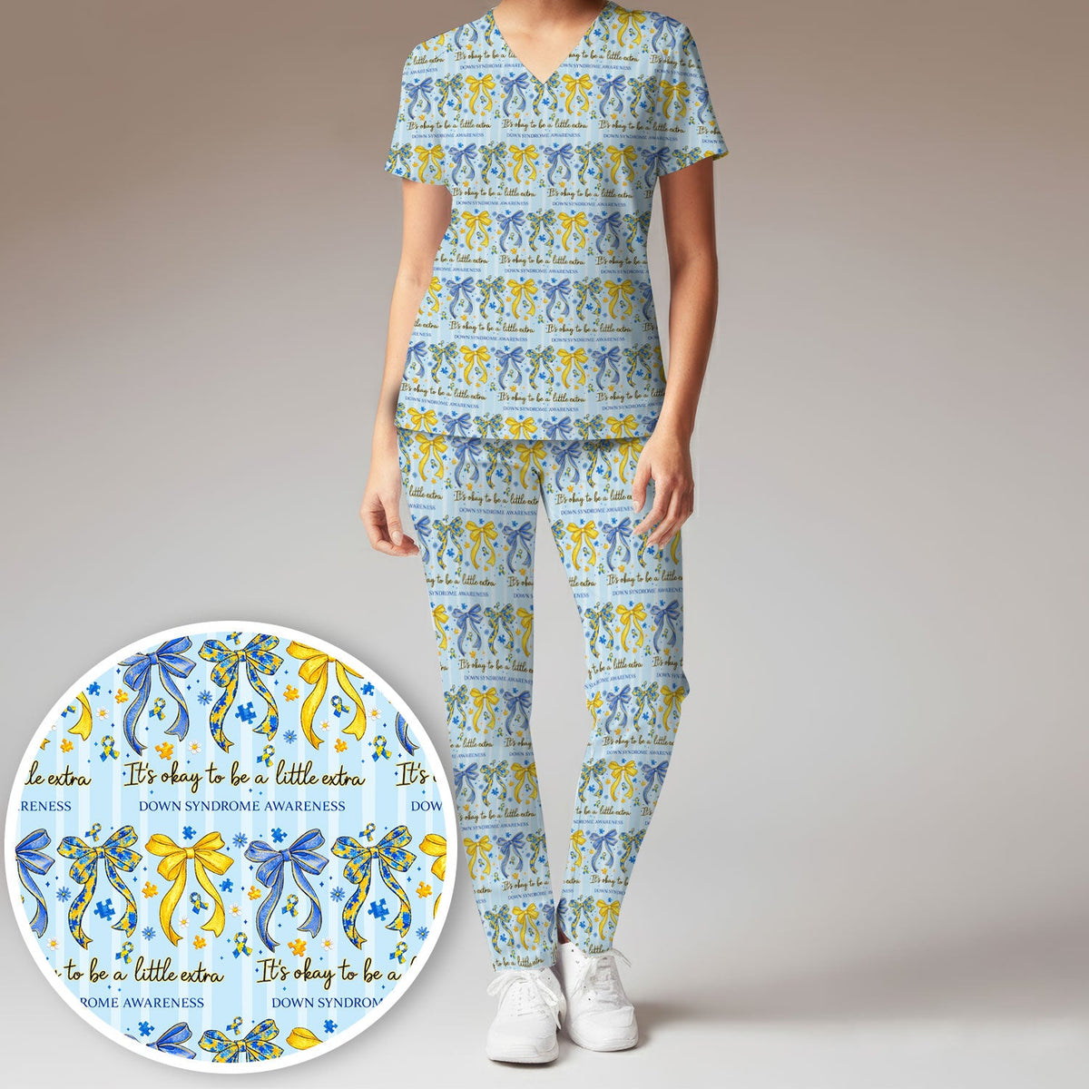 Down Syndrome Awareness Ribbon Nurse Scrub Set