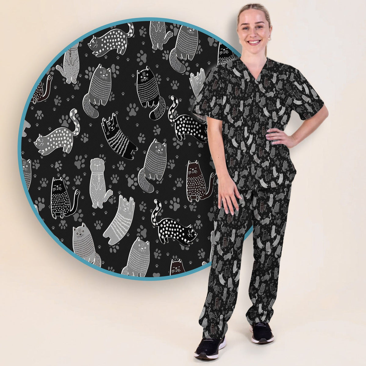 Cat Paw Print Nurse Scrub Set